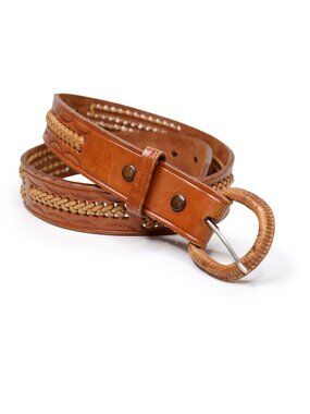 Vintage Handwoven Brown Leather Belt with Wrapped Buckle - Made in Mexico  sz 31